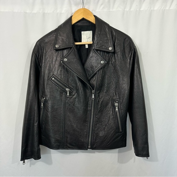 Joie Kameke “Viva La Femme” Lambskin Leather Full Zip Moto Jacket in Black - Picture 5 of 14